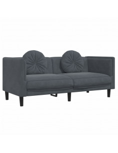 Poltrona con Cuscini a 2 Posti Grigio Scuro in Velluto 2