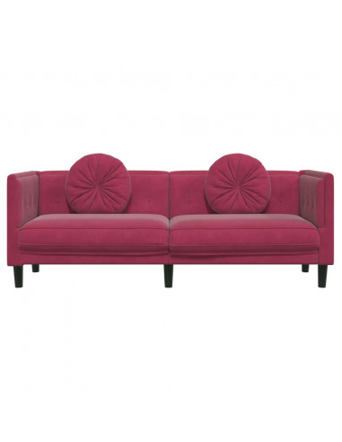 Divano con Cuscini 3 Posti Rosso Vino in Velluto