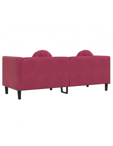 Divano con Cuscini 3 Posti Rosso Vino in Velluto