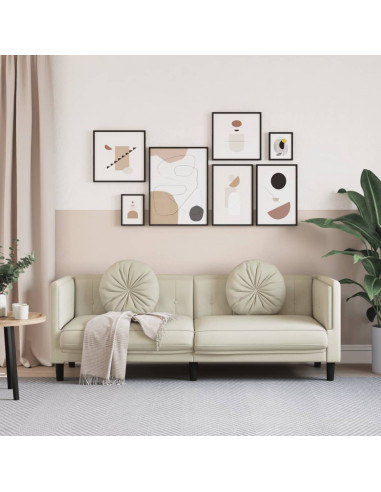 Divano a 3 Posti con Cuscini Crema in Velluto