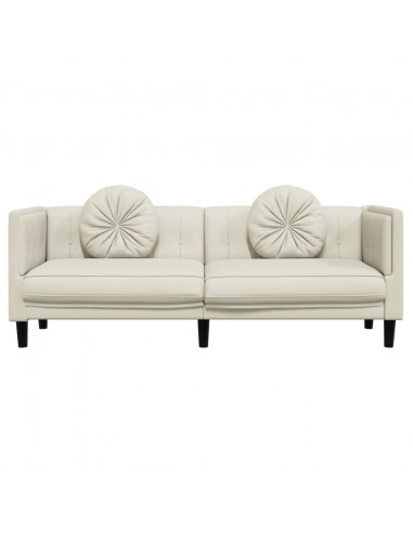 Divano a 3 Posti con Cuscini Crema in Velluto