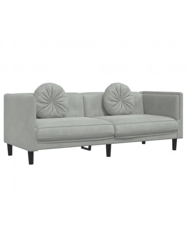 Divano a 3 Posti con Cuscini Grigio Chiaro in Velluto
