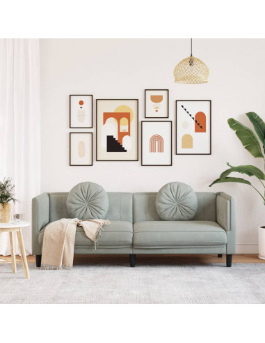 Divano a 3 Posti con Cuscini Grigio Chiaro in Velluto