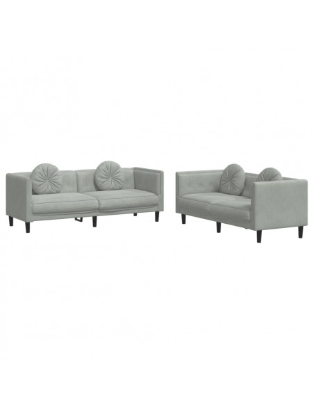 Set di Divani 2 pz con Cuscini Grigio Chiaro in Velluto