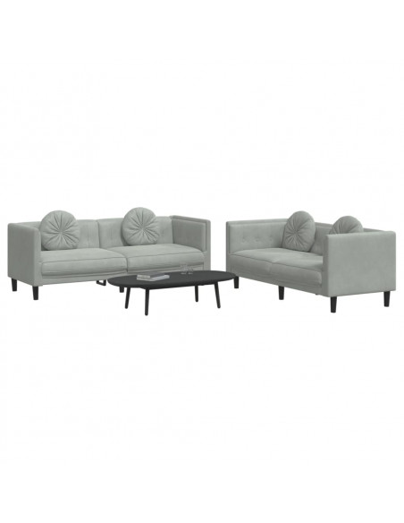 Set di Divani 2 pz con Cuscini Grigio Chiaro in Velluto