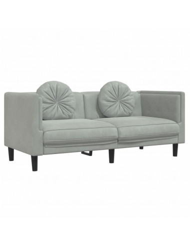 Set di Divani 2 pz con Cuscini Grigio Chiaro in Velluto