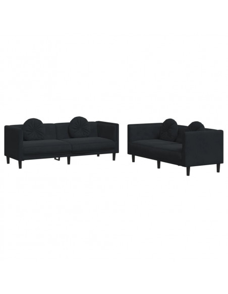 Set di Divani 2 pz con Cuscini Nero in Velluto