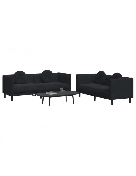 Set di Divani 2 pz con Cuscini Nero in Velluto
