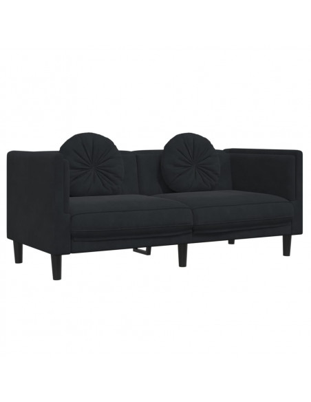 Set di Divani 2 pz con Cuscini Nero in Velluto
