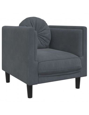 Set di Divani 3 pz con Cuscini Grigio Scuro in Velluto