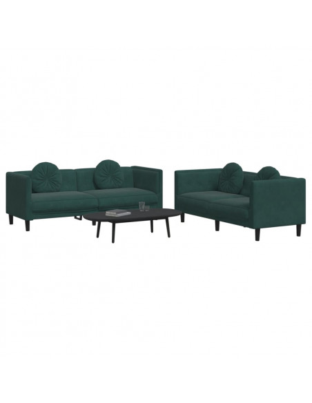 Set di Divani 2 pz con Cuscini Verde Scuro in Velluto