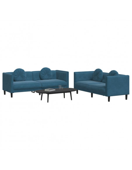 Set di Divani 2 pz con Cuscini Blu in Velluto