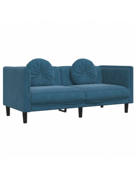 Set di Divani 2 pz con Cuscini Blu in Velluto