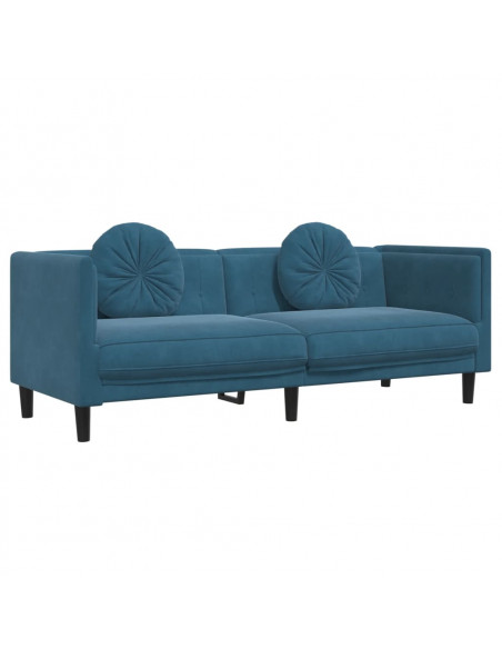 Set di Divani 2 pz con Cuscini Blu in Velluto