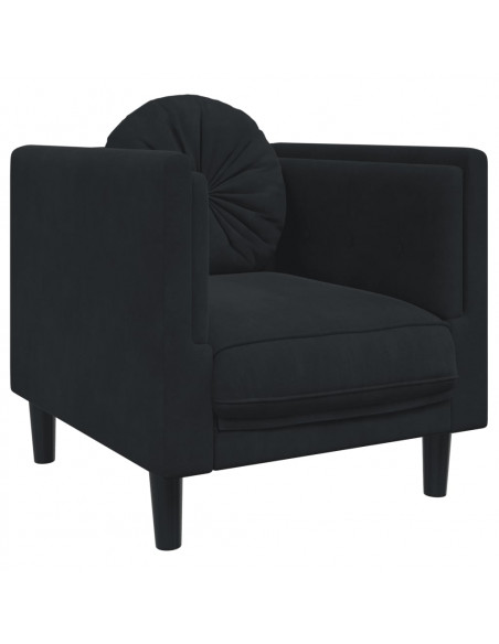 Set di Divani 3 pz con Cuscini Nero in Velluto