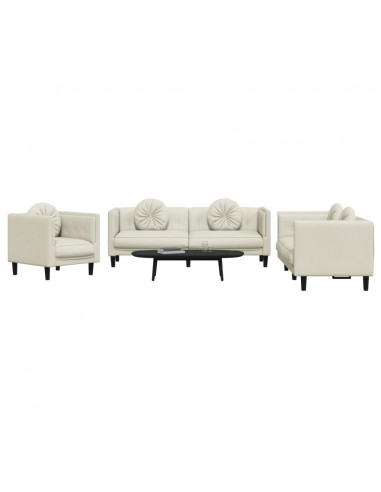 Set di Divani 3 pz con Cuscini Crema in Velluto