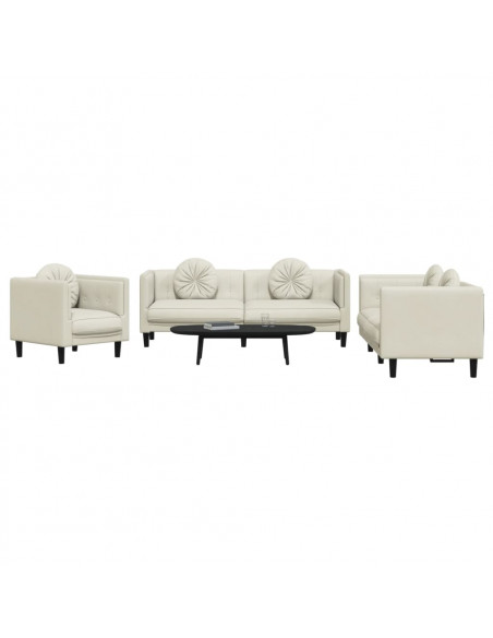Set di Divani 3 pz con Cuscini Crema in Velluto