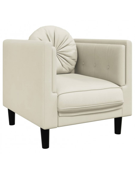 Set di Divani 3 pz con Cuscini Crema in Velluto