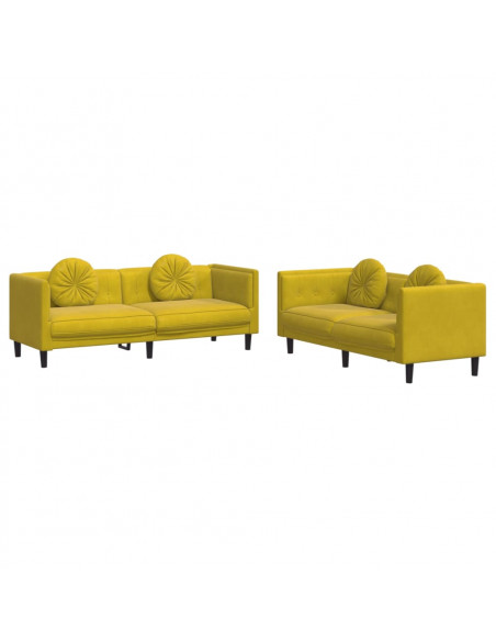 Set di Divani 2 pz con Cuscini Giallo in Velluto