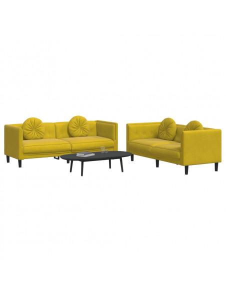 Set di Divani 2 pz con Cuscini Giallo in Velluto