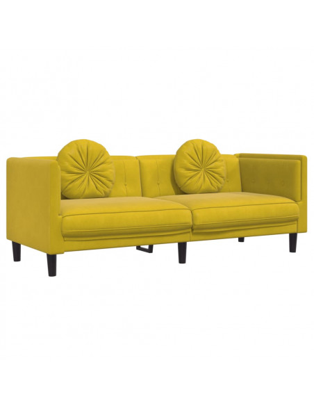 Set di Divani 2 pz con Cuscini Giallo in Velluto