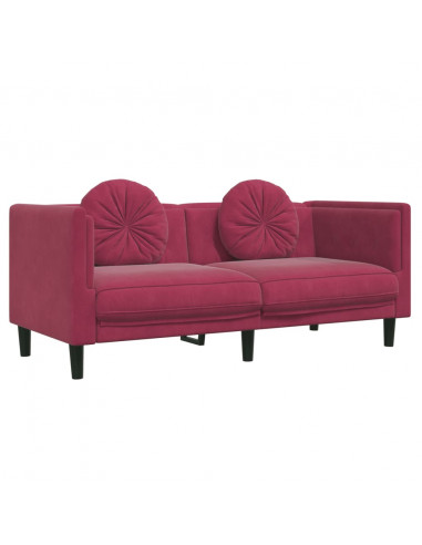 Set di Divani 2 pz con Cuscini Rosso Vino in Velluto