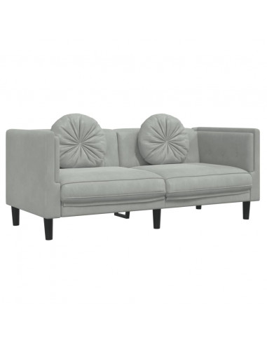 Set di Divani 3 pz con Cuscini Grigio Chiaro in Velluto