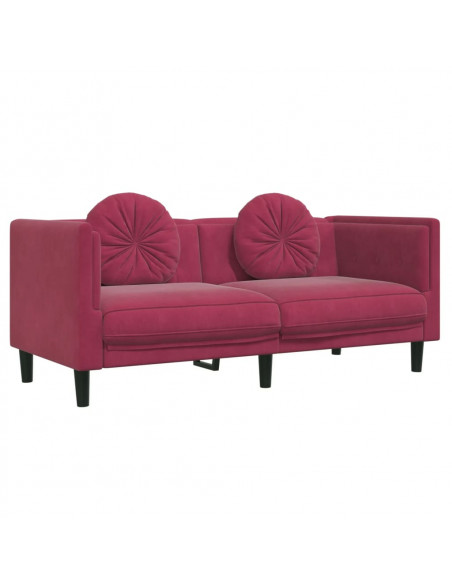 Set di Divani 3 pz con Cuscini Rosso Vino in Velluto