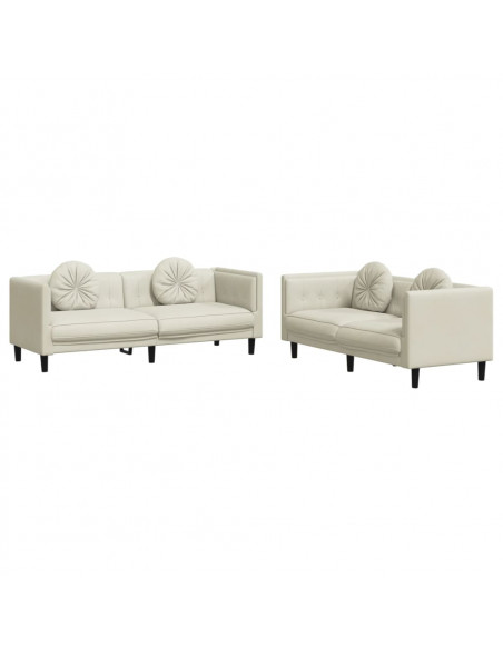 Set di Divani 2 pz con Cuscini Crema in Velluto