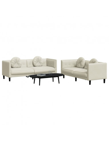 Set di Divani 2 pz con Cuscini Crema in Velluto