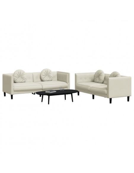Set di Divani 2 pz con Cuscini Crema in Velluto