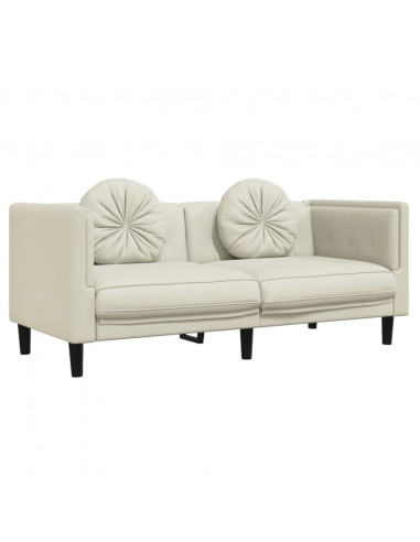 Set di Divani 2 pz con Cuscini Crema in Velluto