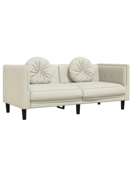 Set di Divani 2 pz con Cuscini Crema in Velluto
