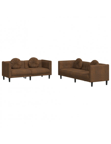 Set di Divani 2 pz con Cuscini Marrone in Velluto