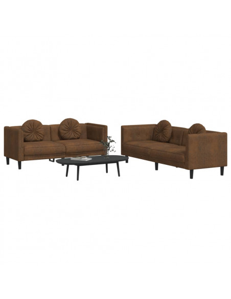 Set di Divani 2 pz con Cuscini Marrone in Velluto