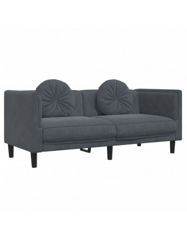 Set di Divani 2 pz con Cuscini Grigio Scuro in Velluto