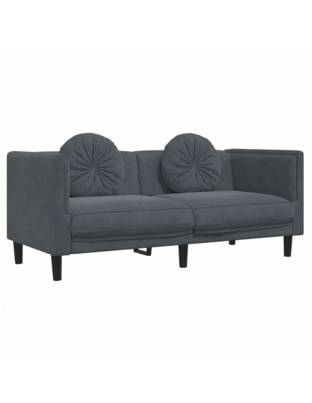 Set di Divani 2 pz con Cuscini Grigio Scuro in Velluto