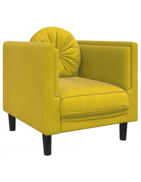 Set di Divani 3 pz con Cuscini Giallo in Velluto
