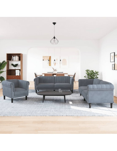 Set di Divani 3 pz Grigio Scuro in Velluto