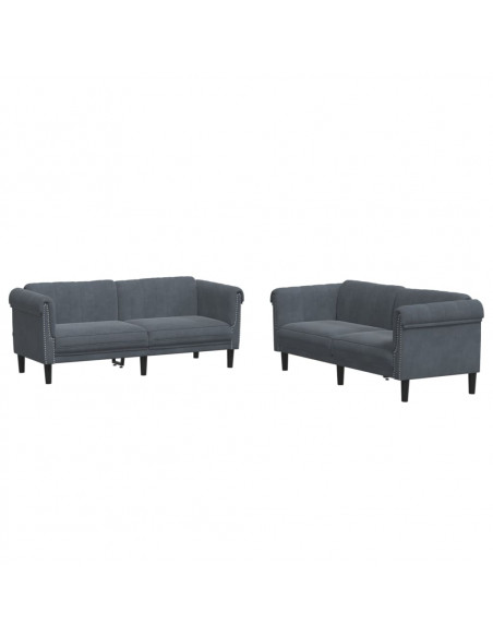 Set di Divani 2 pz Grigio Scuro in Velluto