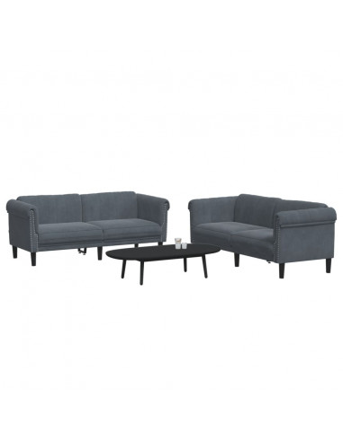 Set di Divani 2 pz Grigio Scuro in Velluto