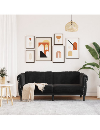 Divano a 2 Posti Nero in Velluto