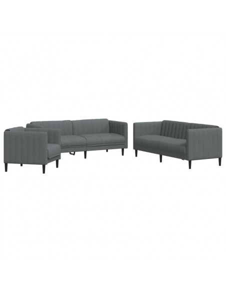 Set di Divani 3 pz Grigio Scuro in Tessuto