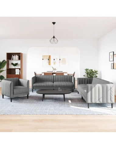 Set di Divani 3 pz Grigio Scuro in Tessuto