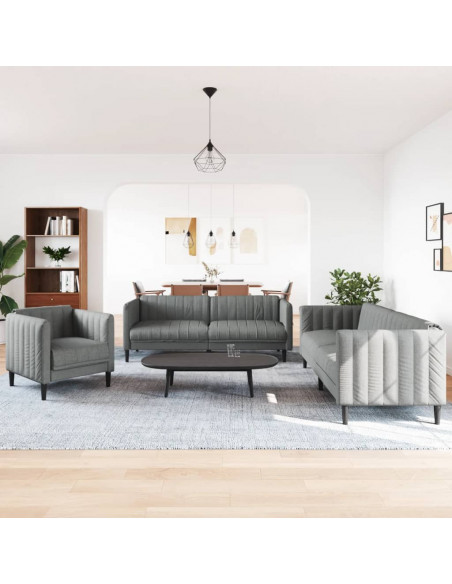 Set di Divani 3 pz Grigio Scuro in Tessuto