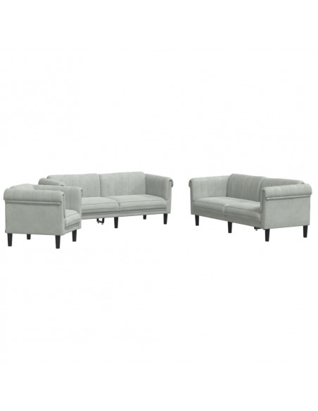 Set di Divani 3 pz Grigio Chiaro in Velluto