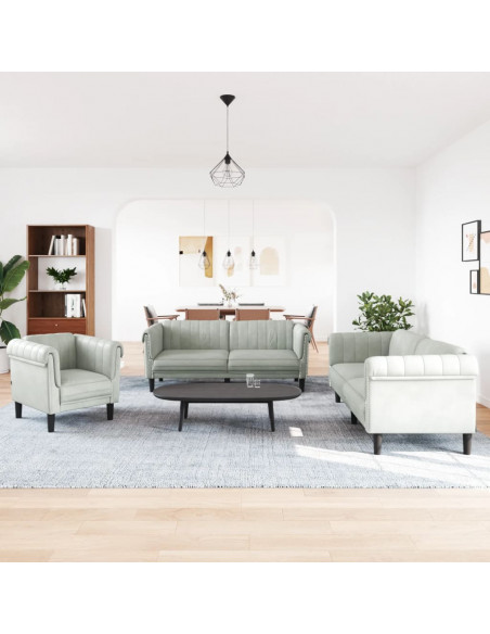 Set di Divani 3 pz Grigio Chiaro in Velluto
