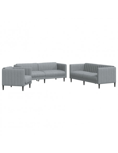 Set di Divani 3 pz Grigio Chiaro in Tessuto