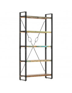 Libreria a 5 Ripiani 90x30x180 cm in Legno Massello di Recupero 2