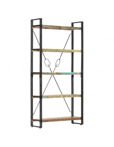 Libreria a 5 Ripiani 90x30x180 cm in Legno Massello di Recupero